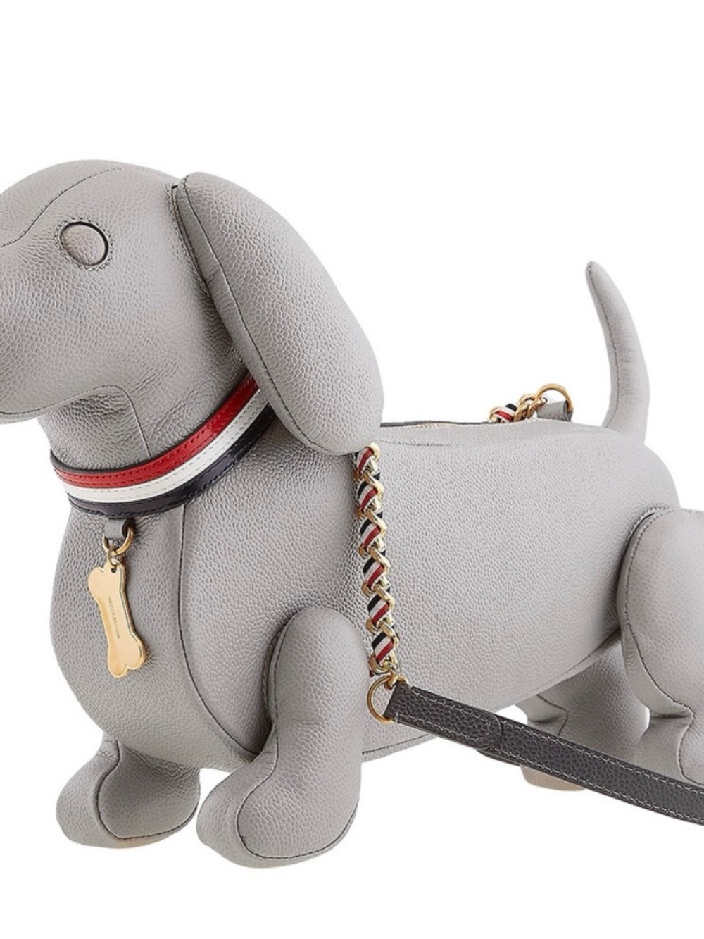 HÉCTOR Thom Browne Gray Dachshund-Shaped Leather Crossbody Bag with Gold - Picture 11 of 11